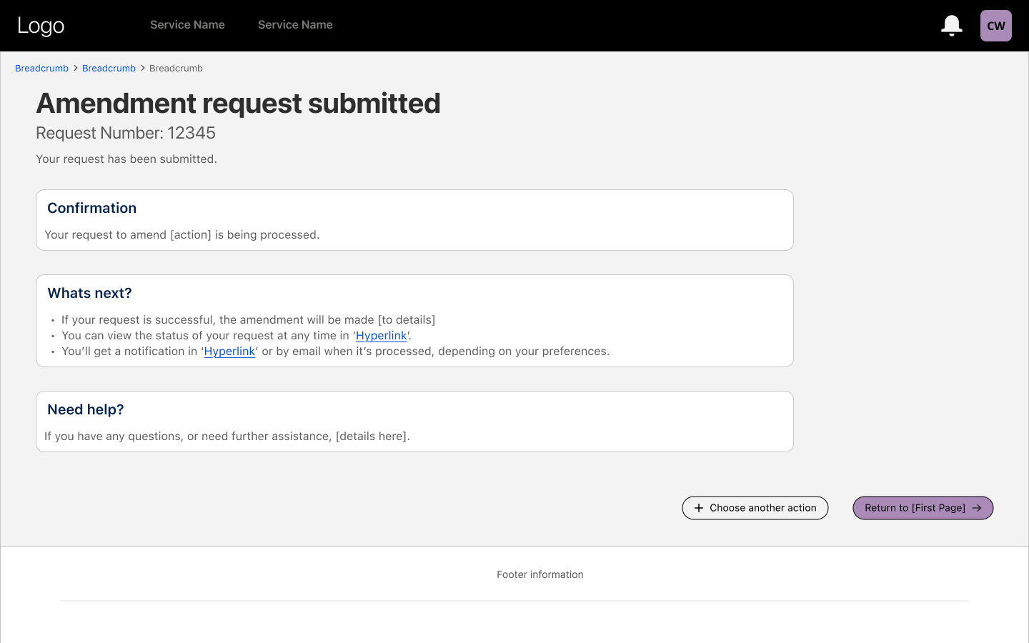 Home Office confirmation screen pattern