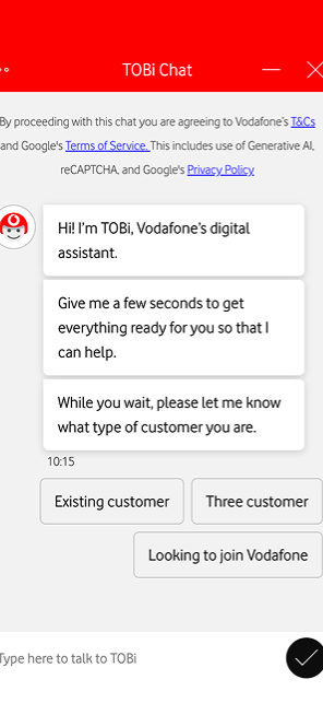 Vodafone TOBi chat assistant